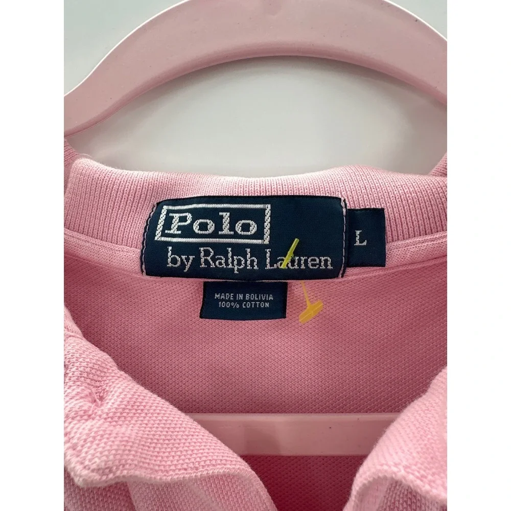 Polo Ralph Lauren Mens Pink Short Sleeve Pique Polo Shirt‎ Green Pony Size L
